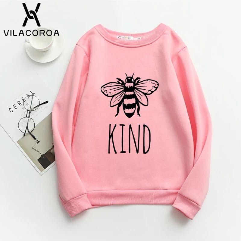 Bee Kind Fleece Full Sleeves Pull Over Sweatshirt For Women - DENIMS - Hoodies & Sweatshirts - 