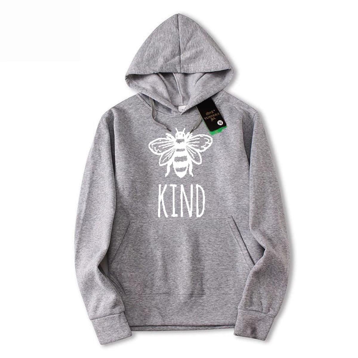 Bee Kind Printed Fleece Full Sleeves Pull Over Hoodie For Women And Men - DENIMS - Hoodies & Sweatshirts - 