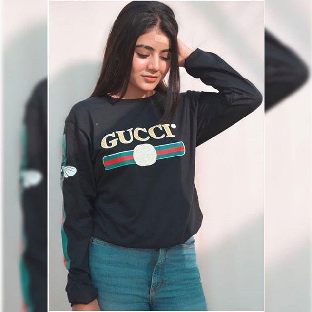 Black 2 Sleeves Cotton Printed T - shirt For Womens - DENIMS - Tops & T - Shirts - 