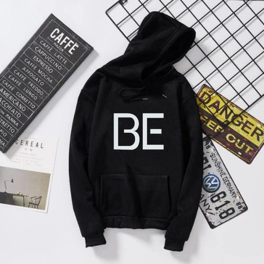 Black BTS BE Printed Fleece Full Sleeves Export Quality Pull Over Hoodie For Women & Men - DENIMS - Hoodies & Sweatshirts - 
