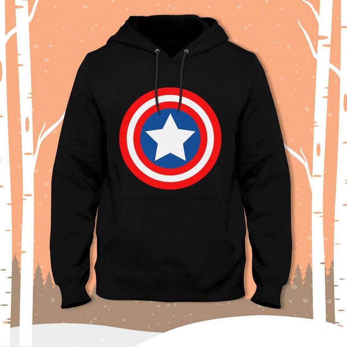 Black Captain America Fleece Full Sleeves Pull Over Hoodie - DENIMS - Hoodie & Sweatshirt - 