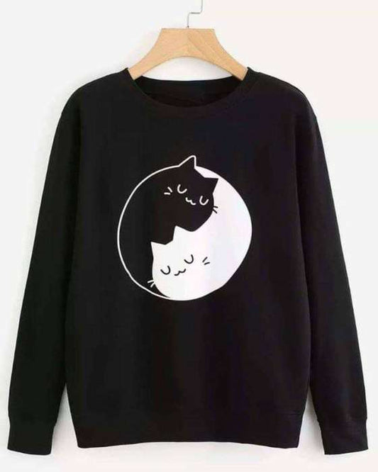 Black Cat Printed sweat Shirt For Women 1041 - DENIMS - Hoodies & Sweatshirts - 