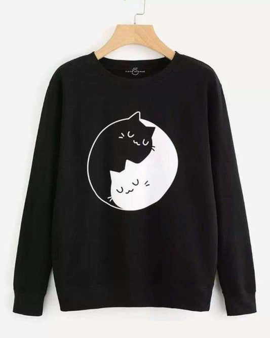 Black Cat Printed Sweat Shirt For Women 227 - DENIMS - Hoodies & Sweatshirts - 