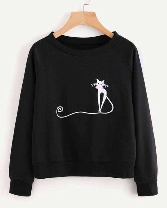 Black Cat Printed Sweat Shirt For Women - DENIMS - Hoodies & Sweatshirts - 