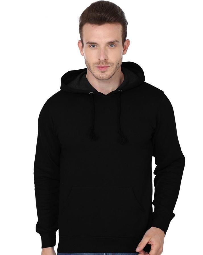 Black Cotton Palin Hoodie Fit Sweatshirt For Mens - DENIMS - Hoodie & Sweatshirt - 