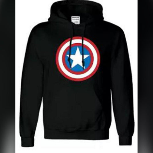 Black Cotton Printed Captain America Hoodie For Men - DENIMS - Hoodie & Sweatshirt - 