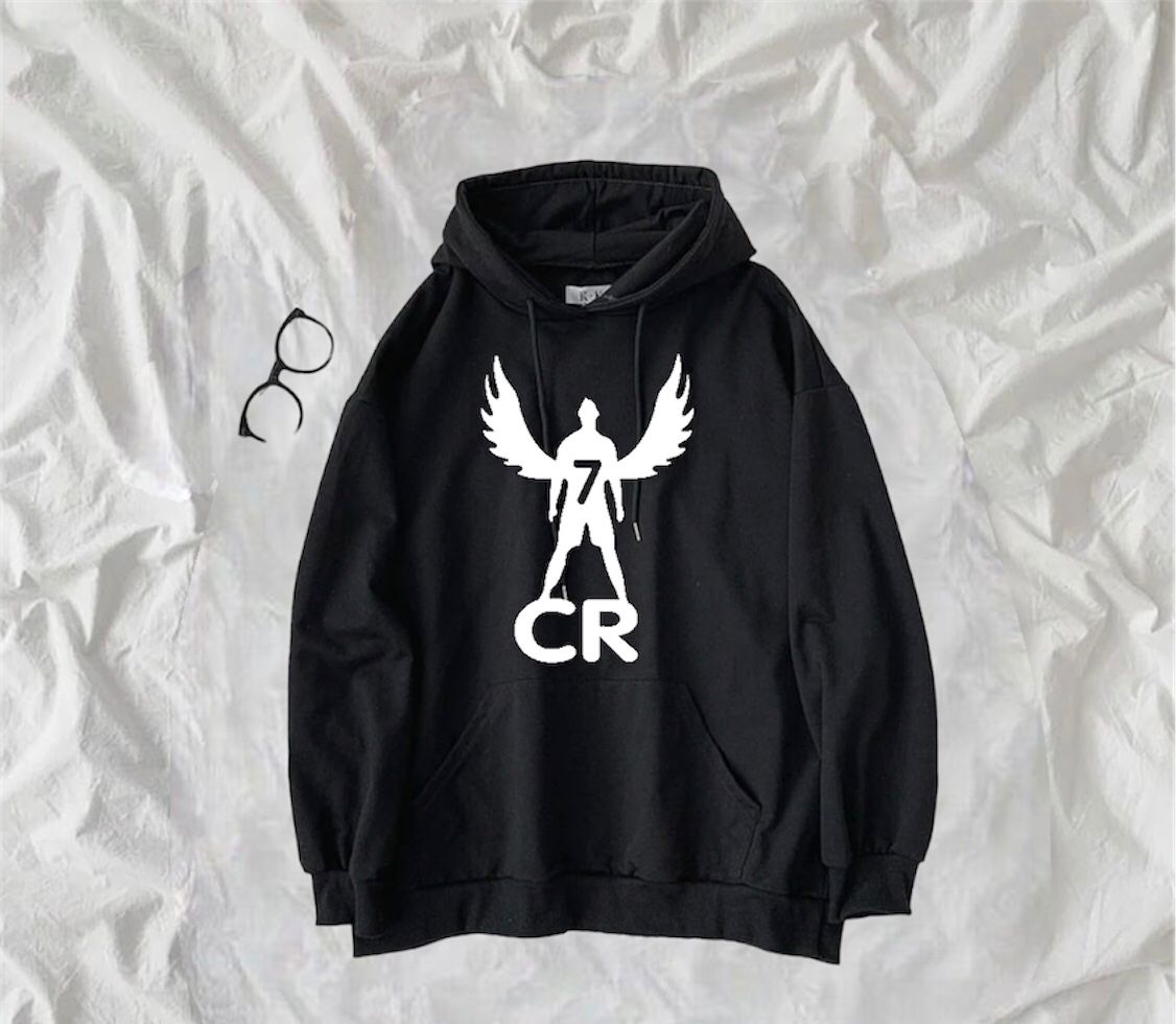 Black Cristiano Ronaldo Cr7 Fleece Full Seeves Hoodie For Men - DENIMS - Hoodie & Sweatshirt - 
