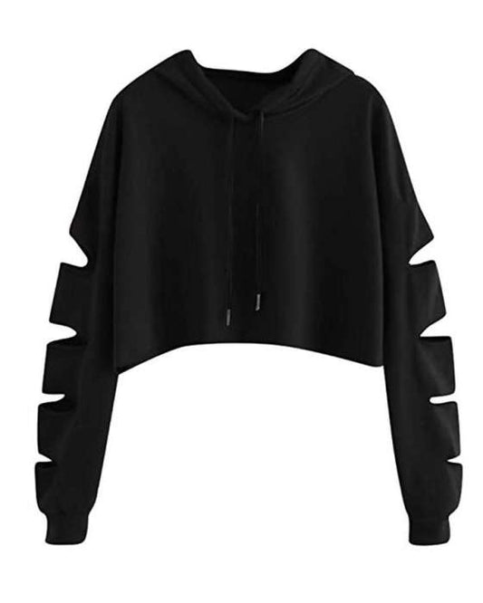 BLACK DAMAGE CROPPED HOODIE FOR womens - DENIMS - Hoodies & Sweatshirts - 