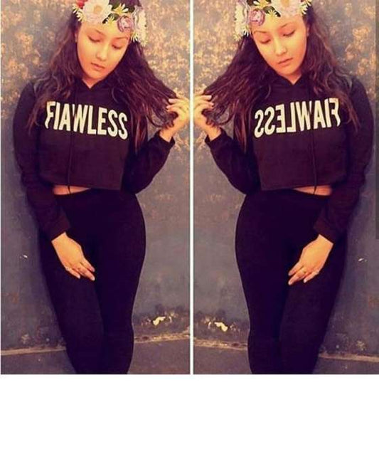 BLACK FLAWLESS CROPPED HOODIE FOR WOMEN - DENIMS - Hoodies & Sweatshirts - 