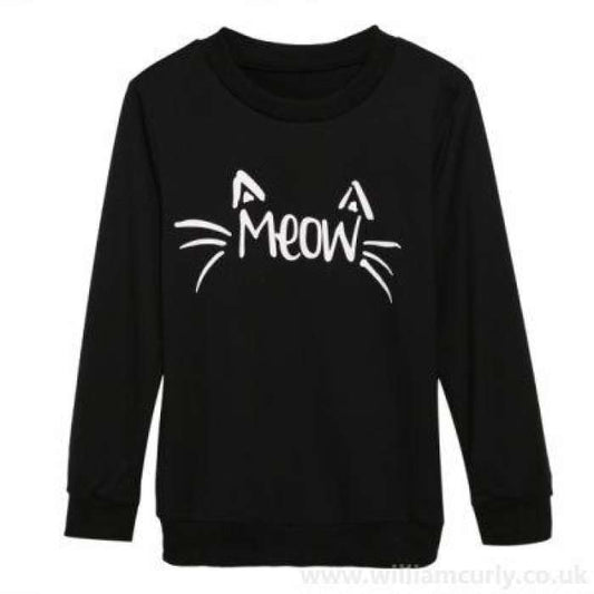 Black Fleece Meow Printed Sweat Shirt for Women - DENIMS - Hoodies & Sweatshirts - 