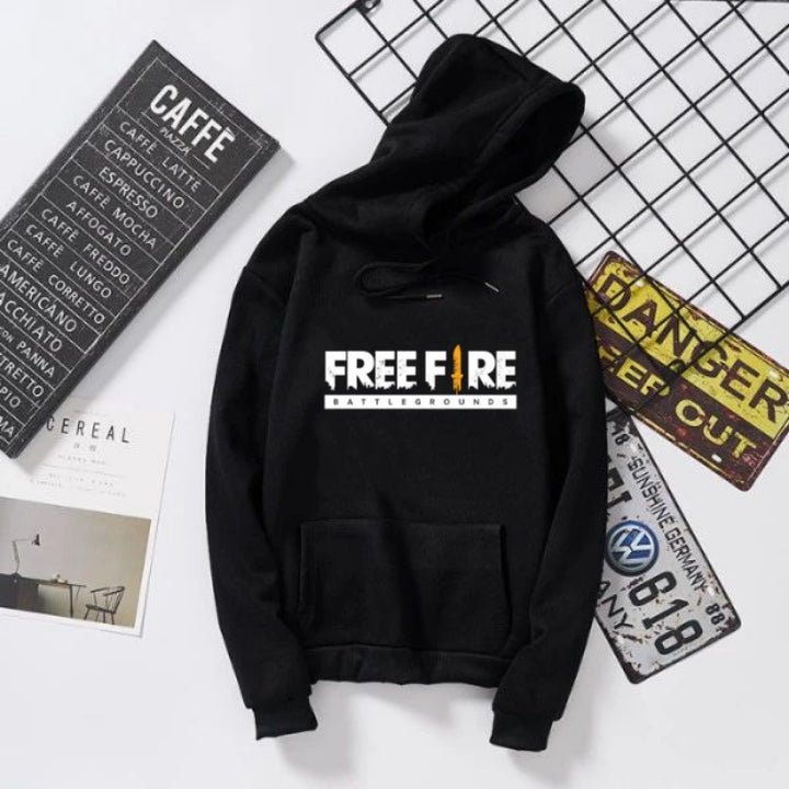 Black Freefire Printed Fleece Full Sleeves Pull Over Hoodie For Women - DENIMS - Hoodie & Sweatshirt - 