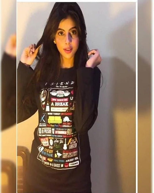 Black Friends Cotton Printed T - Shirt For Her - DENIMS - Tops & T - Shirts - 