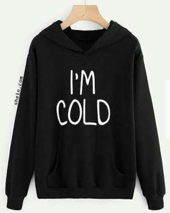 Black I am Cold Printed Hoodie For Women - DENIMS - Hoodies & Sweatshirts - 