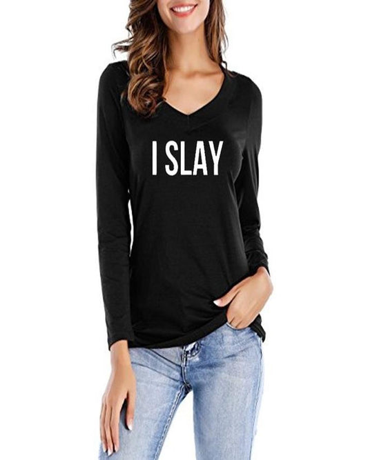 Black I Slay Printed T - Shirt For Her - DENIMS - Tops & T - Shirts - 