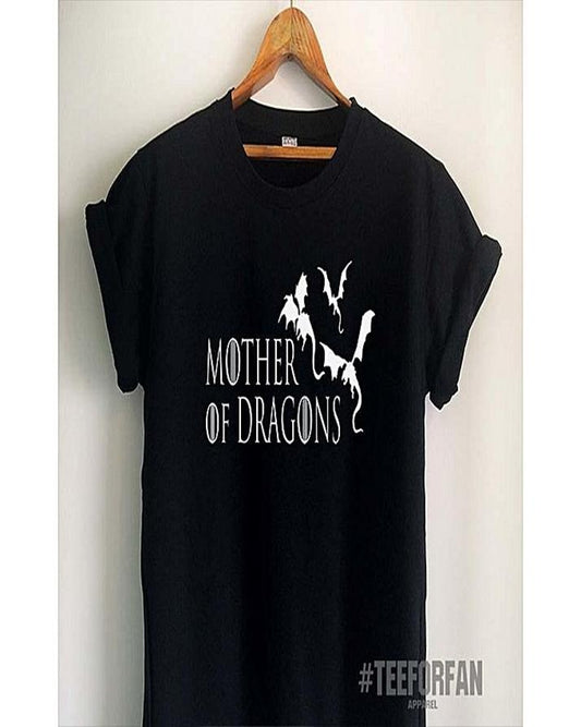 Black Mother of Dragons Cotton Printed T - Shirt For Women - DENIMS - Tops & T - Shirts - 