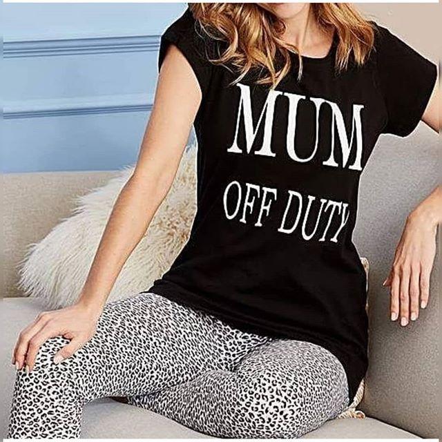 Black Mum Off Duty Cotton Printed T - Shirt For Women - DENIMS - Tops & T - Shirts - 