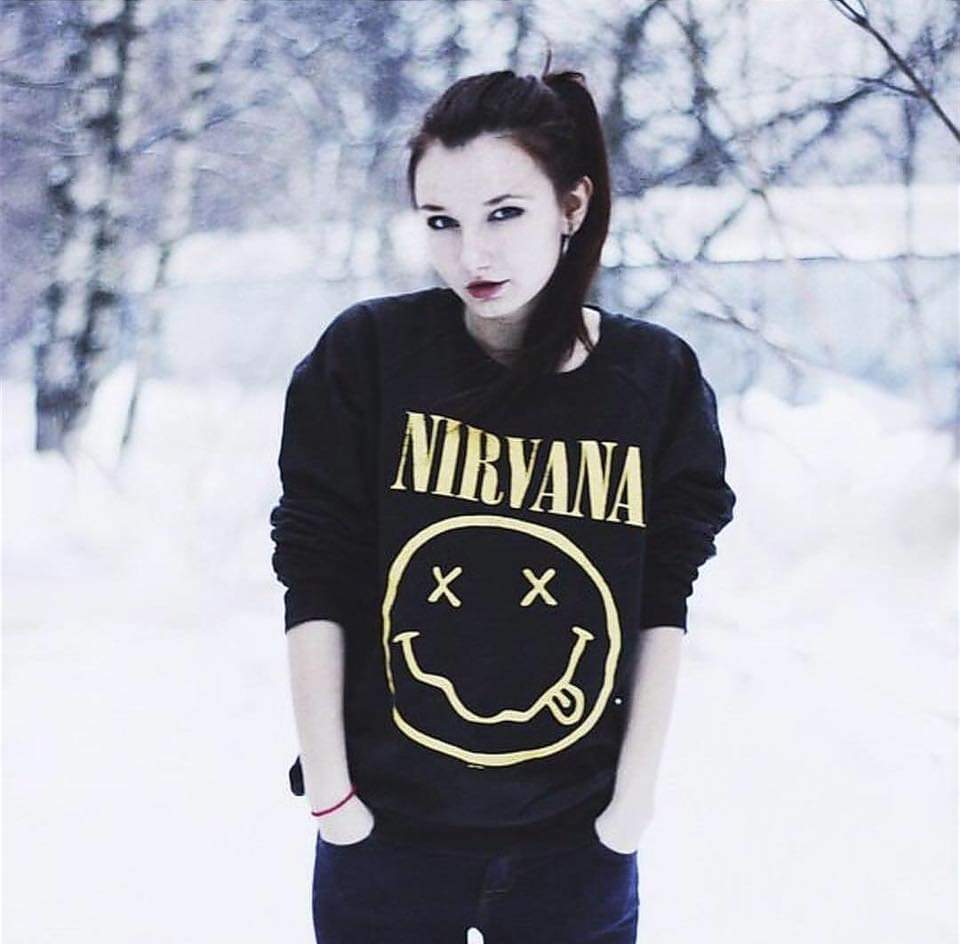 Black Nirvana Fleece Full Sleeves Pull Over Sweatshirt For Women - DENIMS - Hoodies & Sweatshirts - 