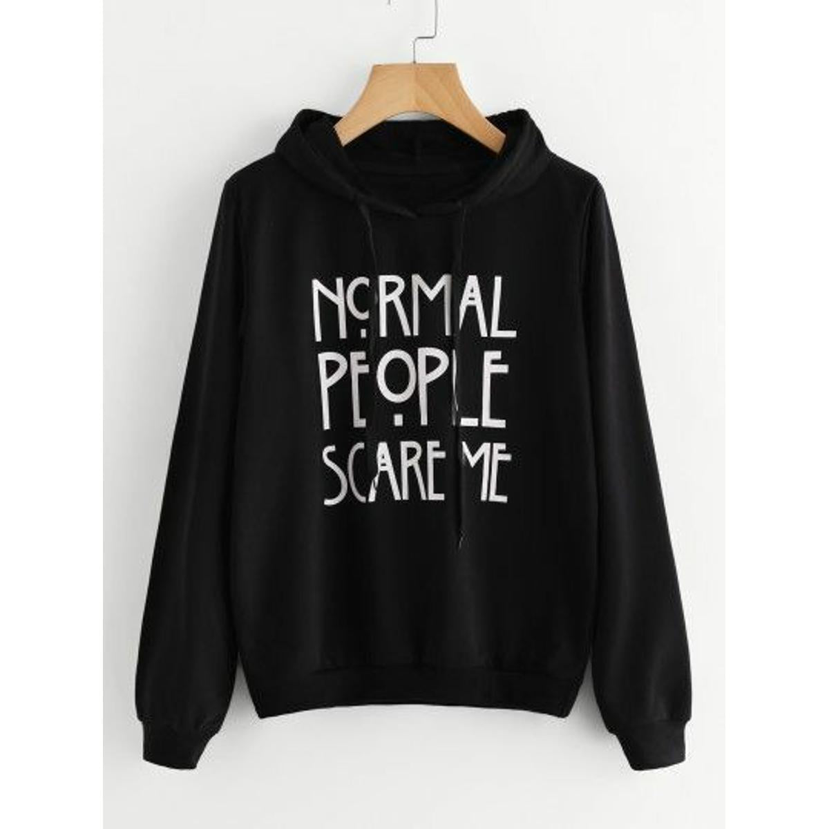 Black Normal People Scare Me Fleece Full Sleeves Pull Over Hoodie - DENIMS - Hoodies & Sweatshirts - 
