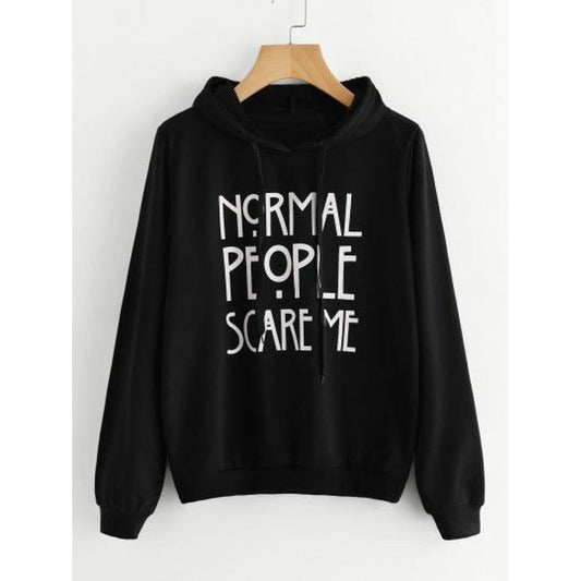 Black Normal People Scare Me Fleece Full Sleeves Pull Over Hoodie - DENIMS - Hoodies & Sweatshirts - 