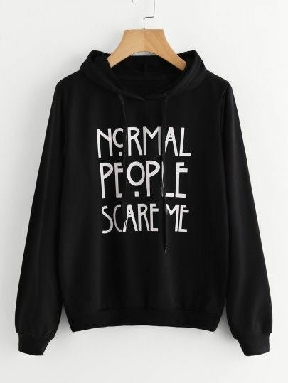 Black Normal People Scare Me Fleece Full Sleeves Pull Over Hoodie - DENIMS - Hoodies & Sweatshirts - 