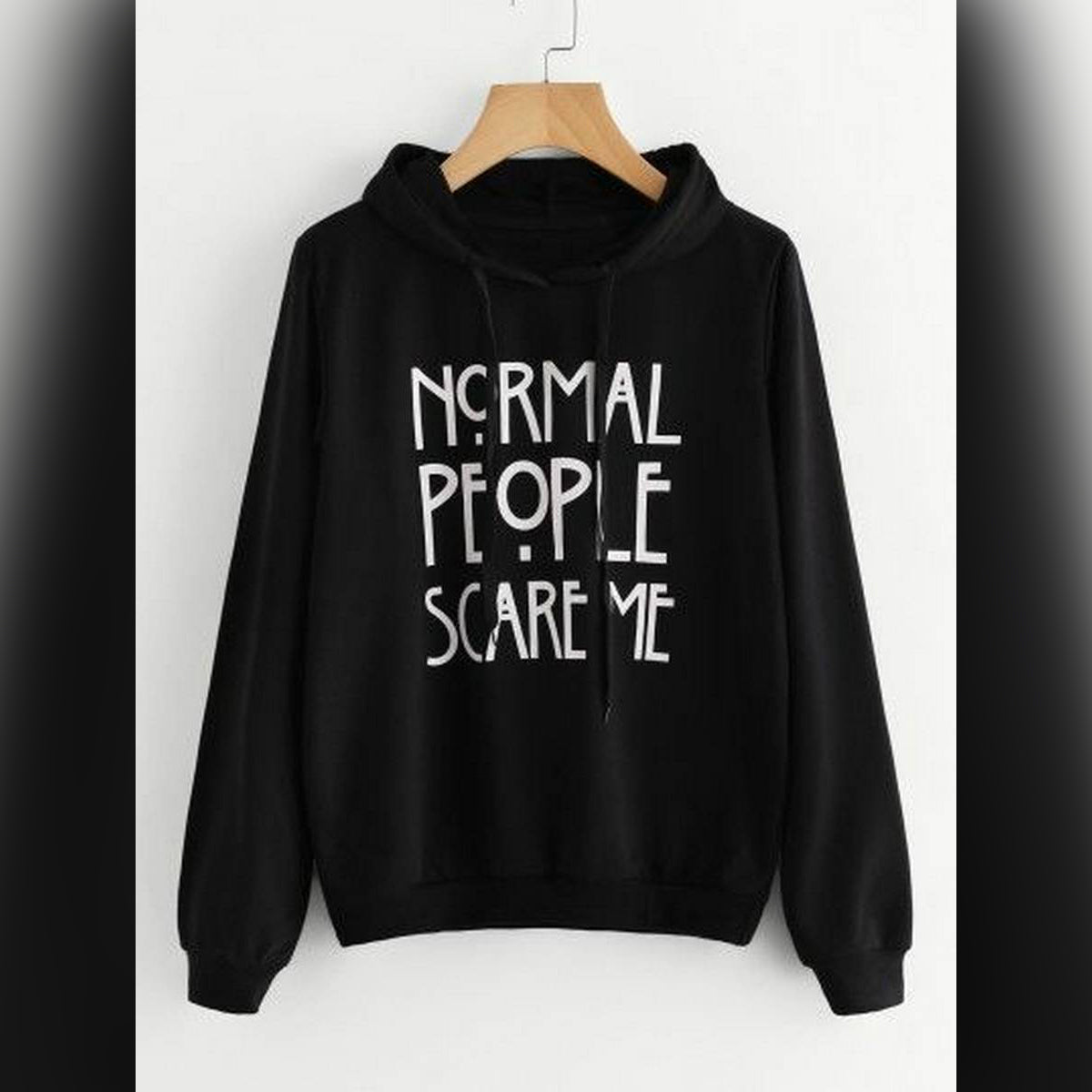 Black Normal People Scare Me Fleece Full Sleeves Pull Over Hoodie - DENIMS - Hoodies & Sweatshirts - 