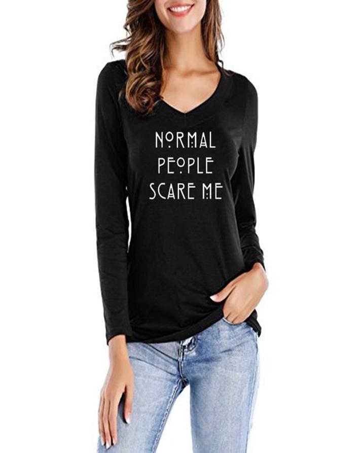 Black Normal People Scare Me Printed T - Shirt For Her - DENIMS - Tops & T - Shirts - 
