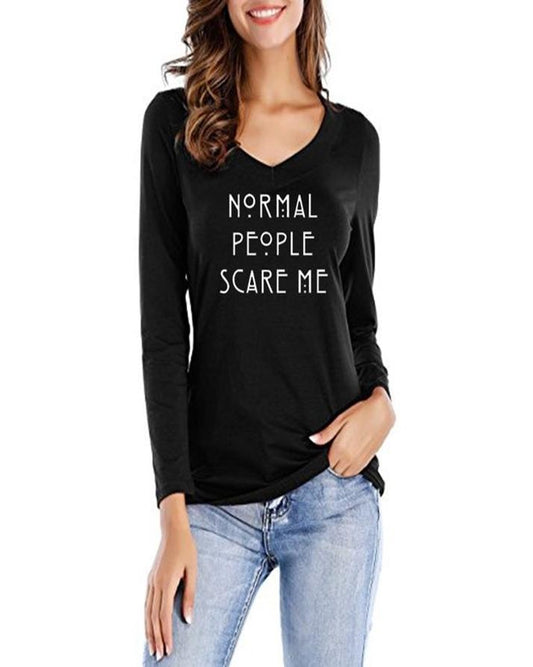 Black Normal People Scare Me Printed T - Shirt For Her - DENIMS - Tops & T - Shirts - 