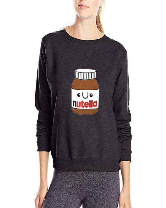 Black nuttela Pinted sweat shirt For Women - DENIMS - Hoodies & Sweatshirts - 