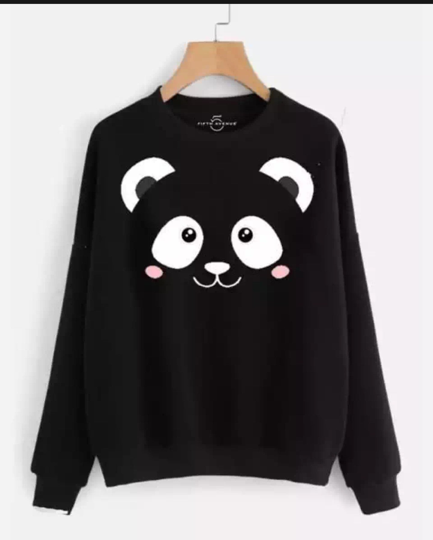 Black Panda Printed Fleece Full Sleeves Pull Over Sweatshirt For Women - DENIMS - Hoodies & Sweatshirts - 
