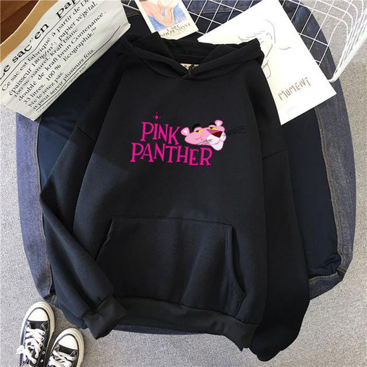 Black Pink Panther Printed Fleece Full Sleeves Pull Over Sweatshirt For Women - DENIMS - Hoodies & Sweatshirts - 