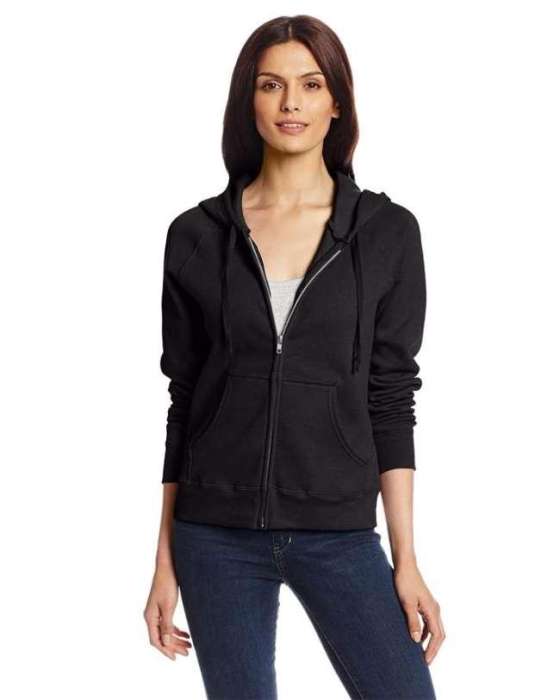 Black Plain Fleece Zipper Hoodie For Women - DENIMS - Hoodies & Sweatshirts - 
