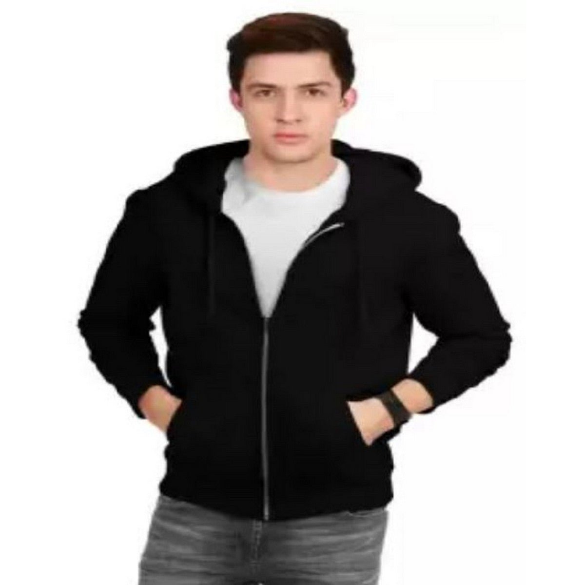 Black Plain Zipped Hooded Hoodie For Men and Womens Zipper - DENIMS - Hoodie & Sweatshirt - 