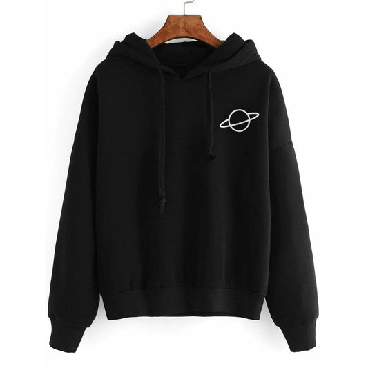 Black Planet Printed Fleece Full Sleeves Pull Over Hoodie For Women - DENIMS - Hoodies & Sweatshirts - 