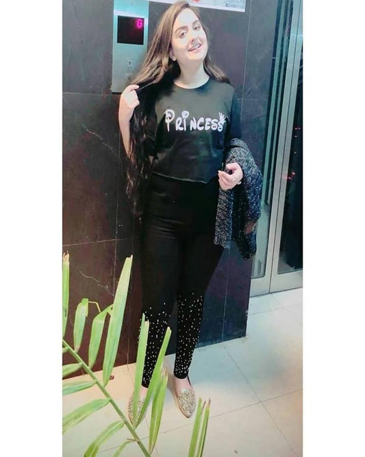 Black Princess Cotton Printed Crop T - Shirt For Women - DENIMS - Tops & T - Shirts - 