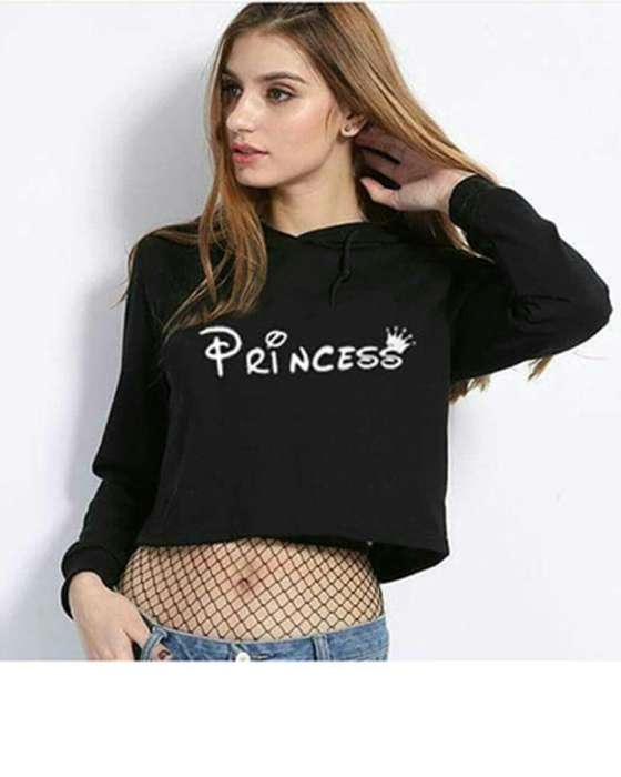 BLACK PRINCESS CROPPED HOODIE FOR WOMEN 375 - DENIMS - Hoodies & Sweatshirts - 