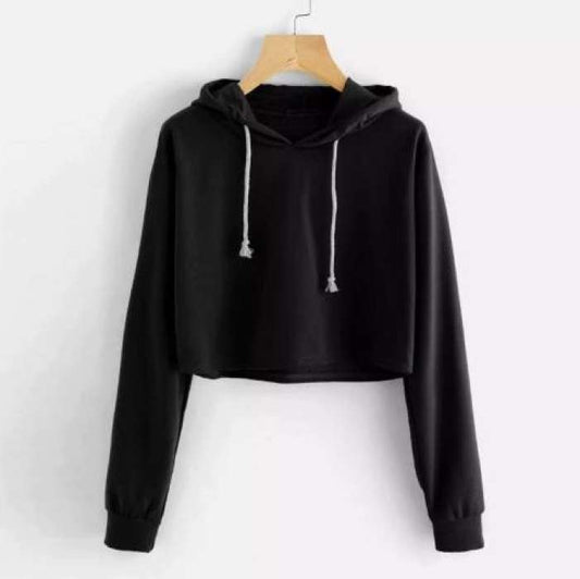 Black Pullover Croped Hoodie For Women Long Sleeve - DENIMS - Hoodies & Sweatshirts - 