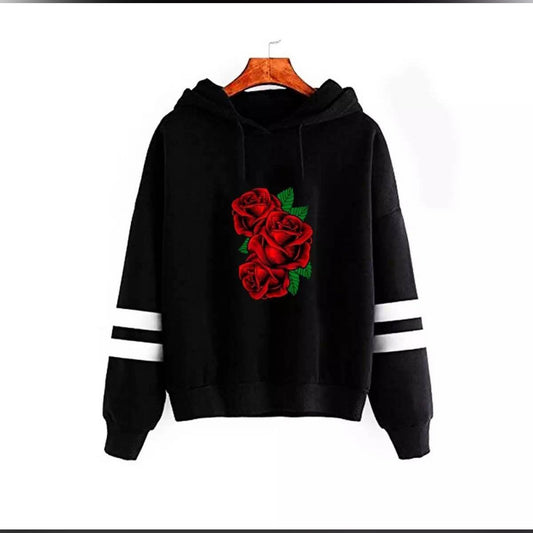 Black Roses Fleece Full Sleeves Pull Over Hoodie For Women - DENIMS - Hoodies & Sweatshirts - 