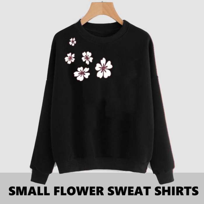BLACK SIDE FLOWER PRINTED SWEAT SHIRT - DENIMS - Hoodies & Sweatshirts - 