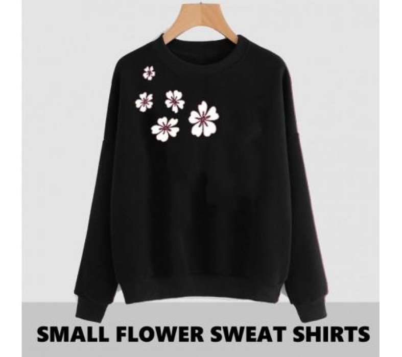 Black Side Flower Printed SweatShirt - DENIMS - Hoodies & Sweatshirts - 