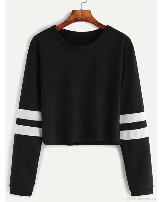 BLACK STRIP ON ARM CROPPED SWEATSHIRT FOR womens - DENIMS - Hoodies & Sweatshirts - 