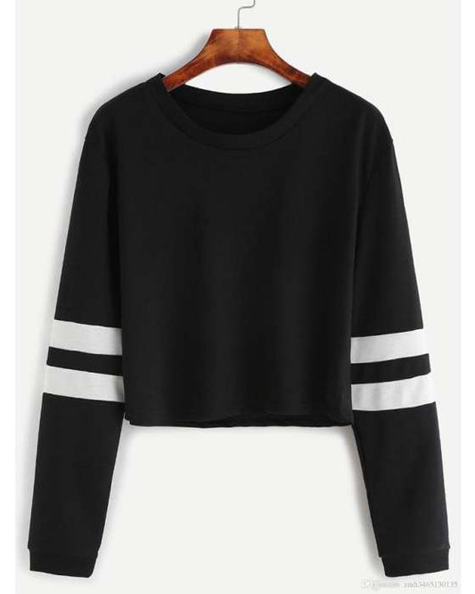 BLACK STRIP ON ARM CROPPED SWEATSHIRT FOR womens - DENIMS - Hoodies & Sweatshirts - 