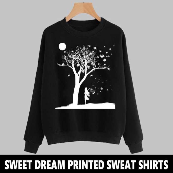 BLACK SWEET DREAM PRINTED SWEAT SHIRT - DENIMS - Hoodies & Sweatshirts - 