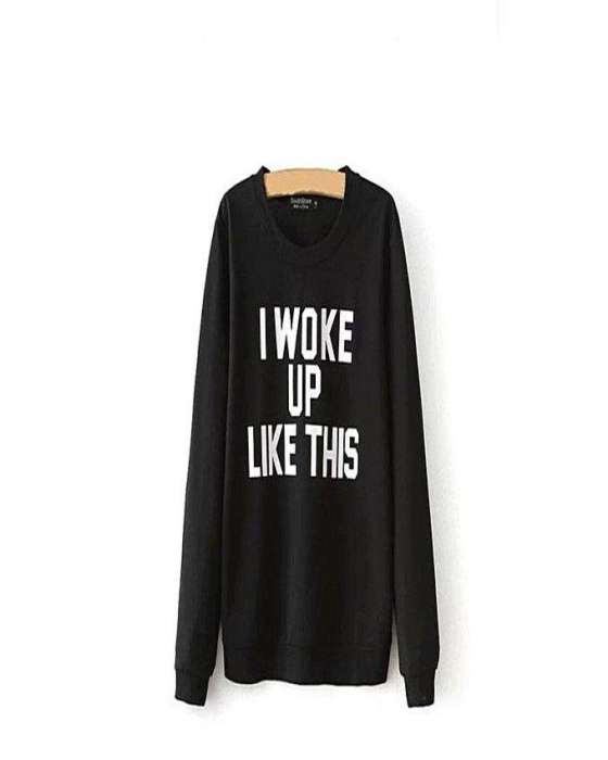 Black woke up Printed sweat shirt For Women - DENIMS - Hoodies & Sweatshirts - 