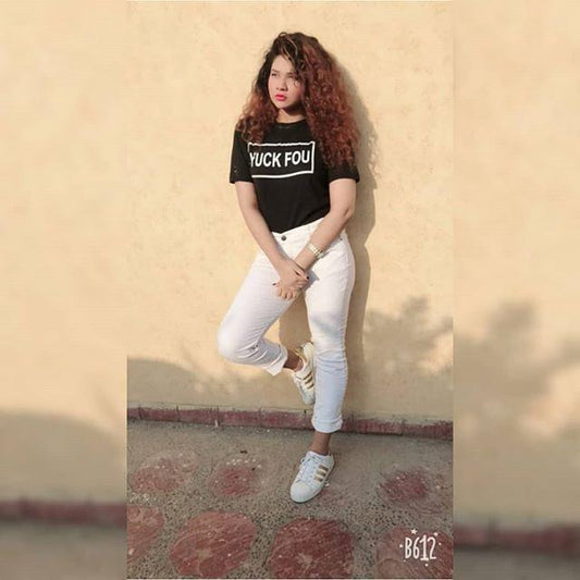 Black Yuck Fou Cotton Printed T - Shirt For Women - DENIMS - Tops & T - Shirts - 