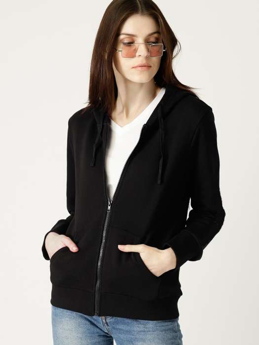 Black Zipper Pull Over Hoodie For Women - DENIMS - Hoodies & Sweatshirts - 