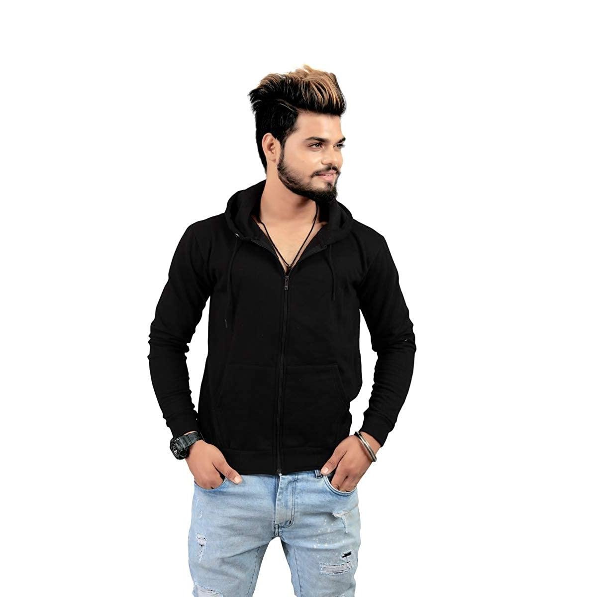 Black Zipper Winter Hoodie For Men - DENIMS - Hoodie & Sweatshirt - 