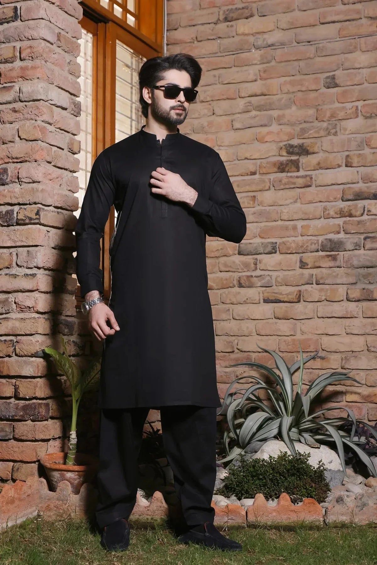 Blackish Men's Shalwar Kameez Outfit - DENIMS - Shalwar Kameez - 