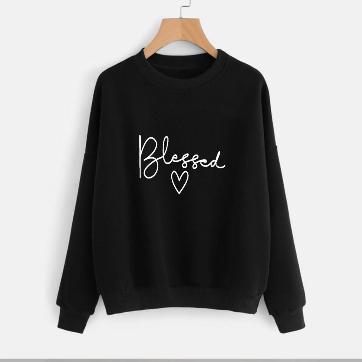 Blessed Fleece Full Sleeves Pull Over Sweatshirt For Women - DENIMS - Hoodies & Sweatshirts - 
