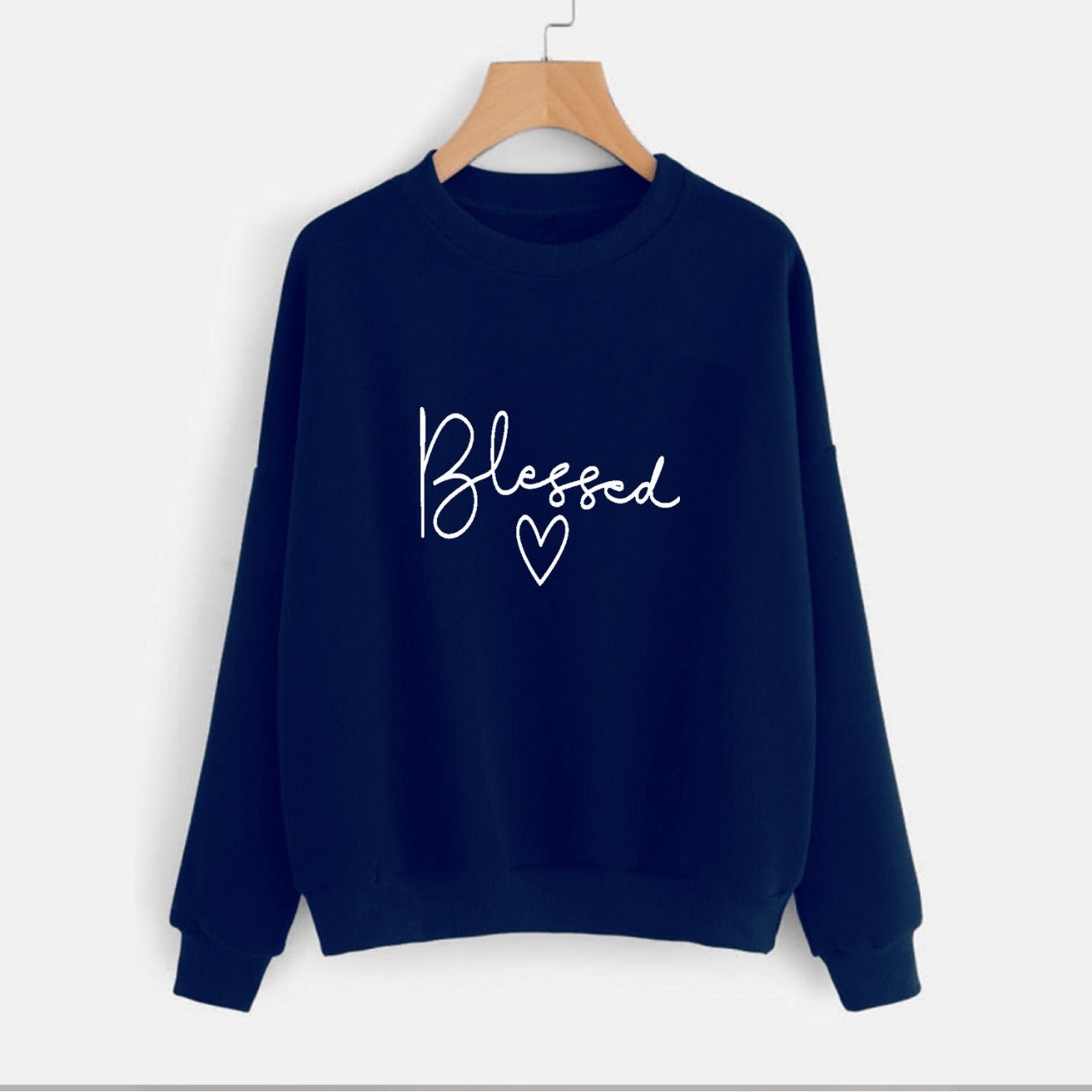 Blessed Fleece Full Sleeves Pull Over Sweatshirt For Women - DENIMS - Hoodies & Sweatshirts - 