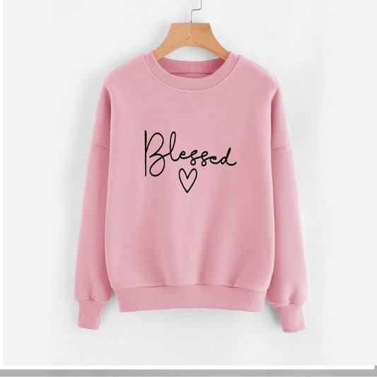 Blessed Fleece Full Sleeves Pull Over Sweatshirt For Women - DENIMS - Hoodies & Sweatshirts - 